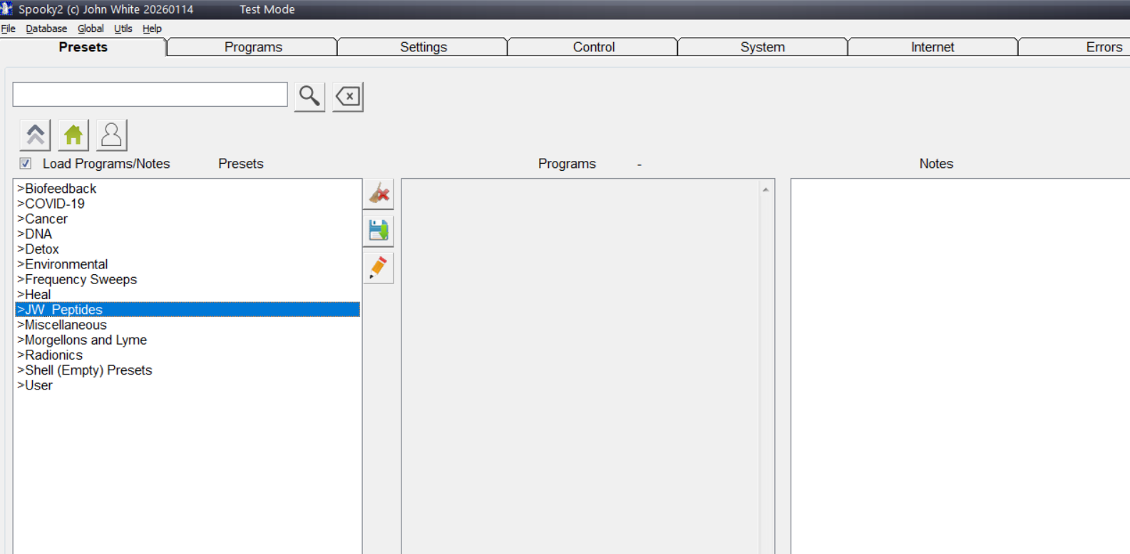 Select Peptide Preset in Spooky2 Software
