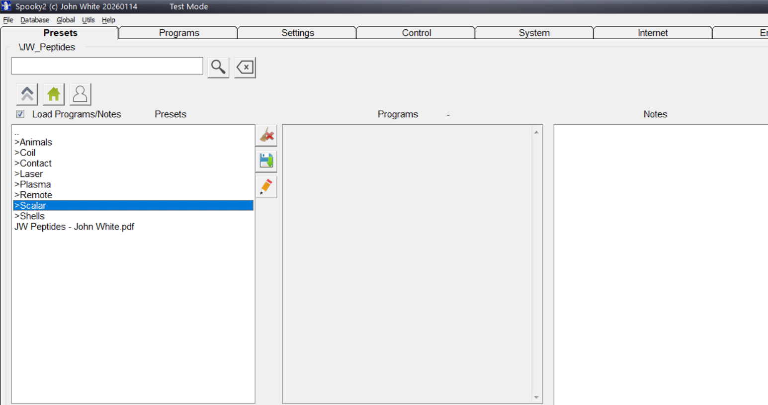 Select Peptide Preset in Spooky2 Software